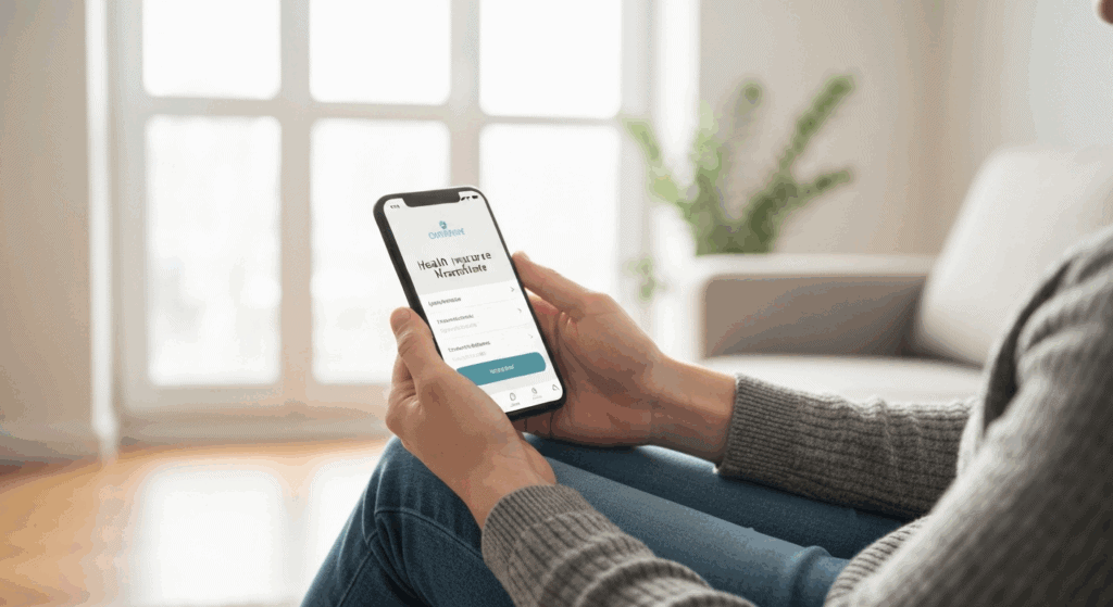 Gig worker using smartphone for health insurance marketplace